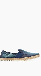 Slipper aus Denim mit Bast-Besatz