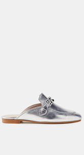 Metallic-Slipper aus Leder, mit Ketten-Detail