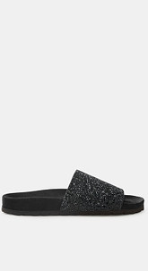 Velours-Pantolette mit breitem Glitter-Riemen