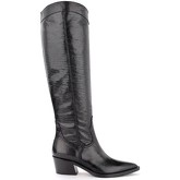 Via Roma 15  Damenstiefel Stiefel in schwarzem Leder mit Tejus-Print